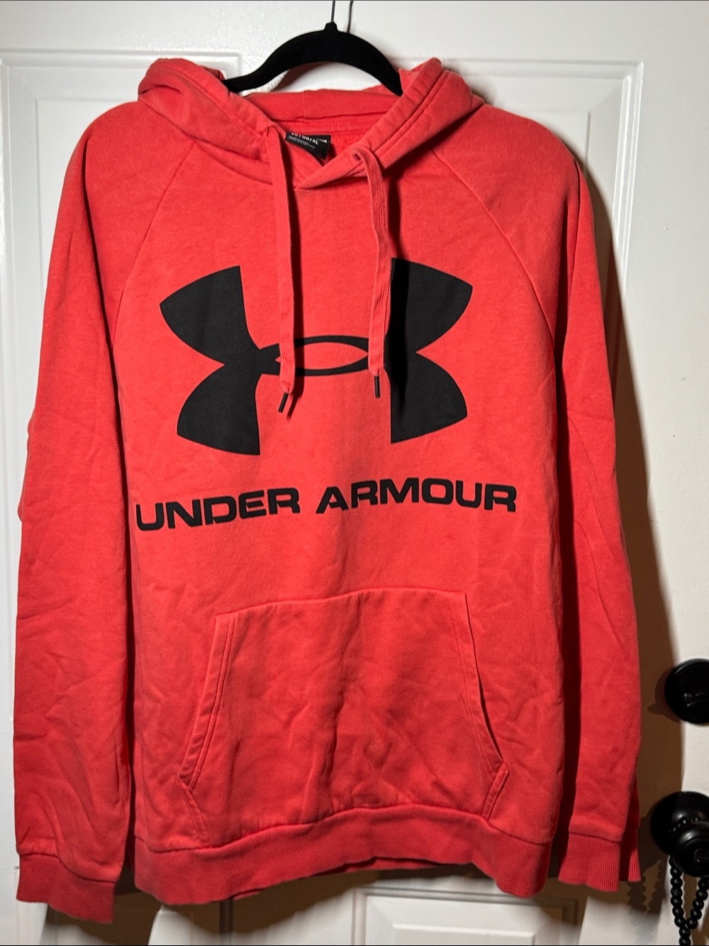 Under Armour Men’s Red Pullover Hoodie with Black Logo